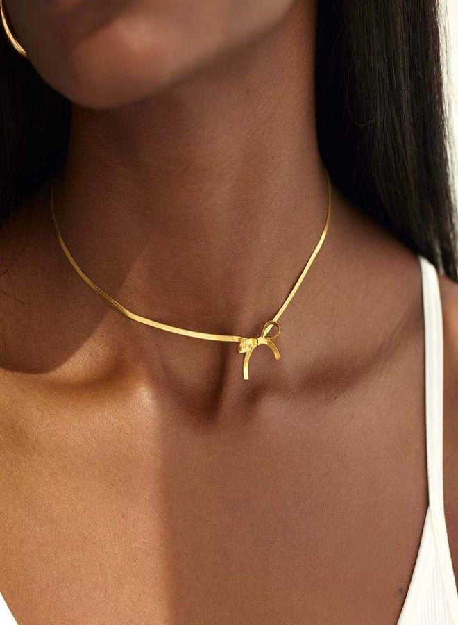 Yewkit Bow Dangle Choker Necklace Set for Women Long Tassel Chain Earrings Dainty Gold Snake Chain Necklace Wedding Prom Fashion Jewelry Set Gifts - Image 4